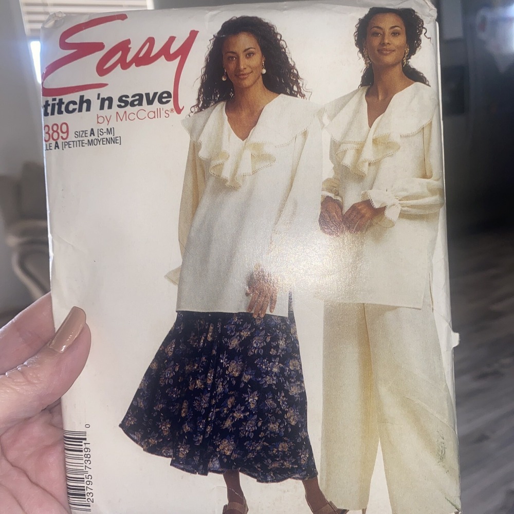McCalls 7389 Vtg 90s Easy Stitch n Save Ruffle Top Skirt Pants Pattern Sz S-M